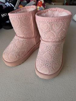 Girls Pink Heart Rhinestone Winter Boots