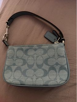 Coach Signature Jacquard Mini Zip Shoulder Bag – Light Blue – Excellent Condition