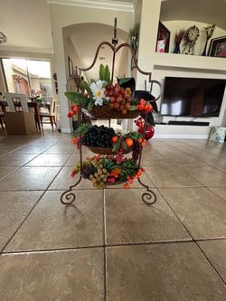3-Tier Wrought Iron Basket Stand with Faux Fruit