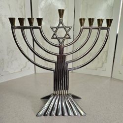 Small Menorah - Steel With Brass Candle Holders