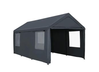 12x20 FT Heavy-Duty Design Carport,Carport Canopy with Side-Opening Removable Door & Roll-Up Window,Portable Car Port for Car, Truck, Boat,Gray