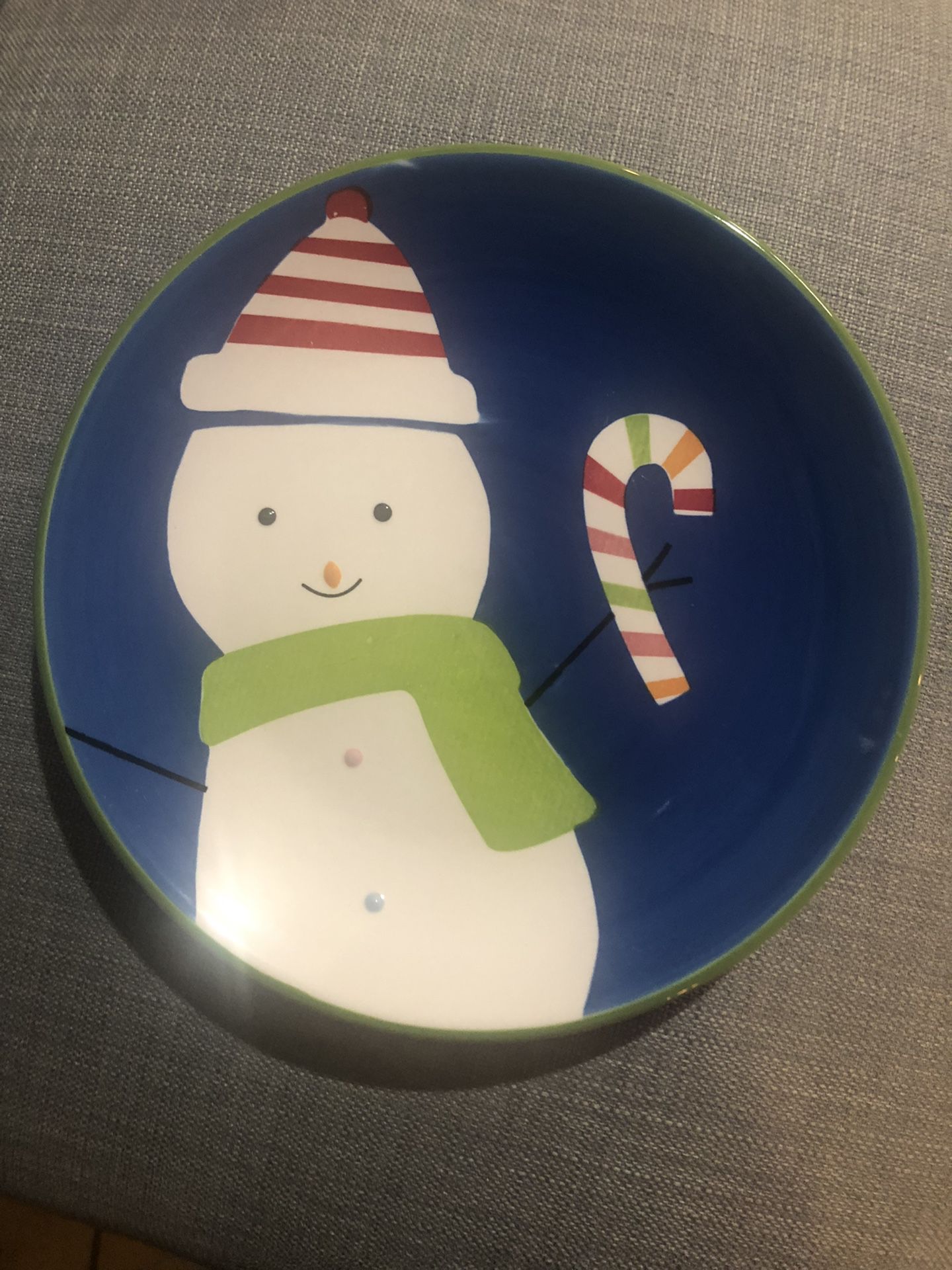 Home Sleddin Hill - Snowman 8.75” Salad Plate Round Blue , Candy Came