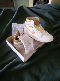 Gold and white  Jordan ones