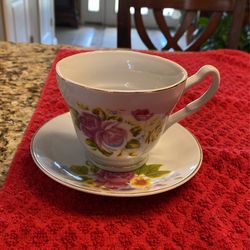 Flower Coffee Or Tea Cup With Plate