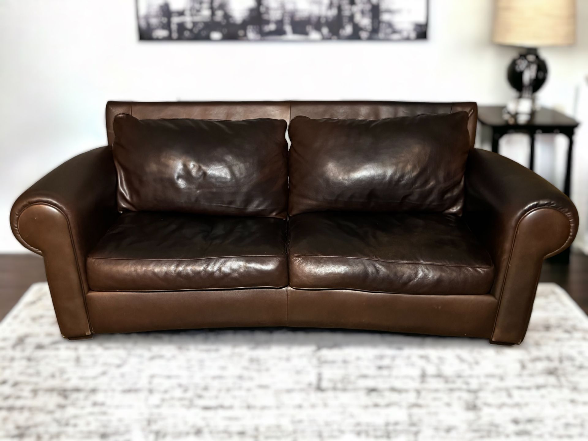 American Leather Dark Brown Genuine Leather Wide 2-Seat Couch