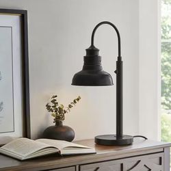 Hampton Bay Matte Black Farmhouse 1-Light Plug-In Table Lamp for Indoor/Outdoor
