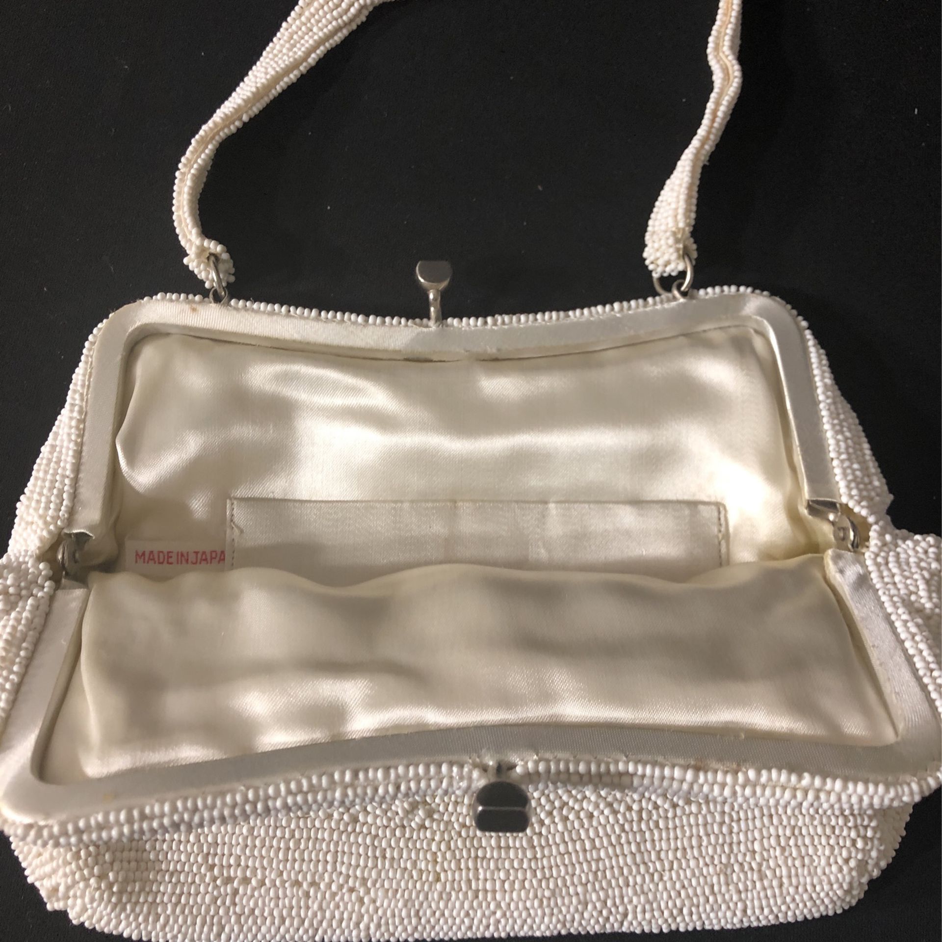 SOLD Vintage Japan-Made White Beaded Clutch → Hotbox Vintage