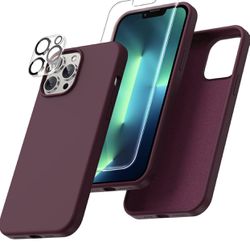 iPhone 13 Pro Max Case (6.7in)  with 2 Pack Tempered Glass Screen Protector + 2 Camera Lens Protector - Plum