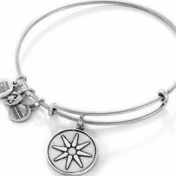 Alex & Ani Silver Tone Star of Venus Charm Bangle Bracelet