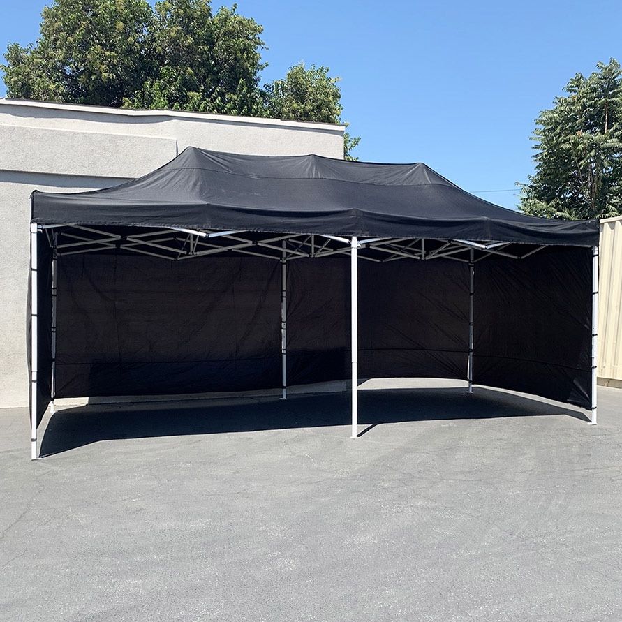 (NEW) $240 Heavy-Duty 10x20 ft Canopy w/ 4 Sidewalls, Outdoor Patio Pop Up Tent Gazebo with Carry Bag, Black
