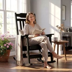 Patio Rocking Chair All-Weather, Oversized Porch Rocker Chair 400 lbs Weight Capacity, for Backyard, Fire Pit, Lawn, Garden, Outdoor and Indoor, Black