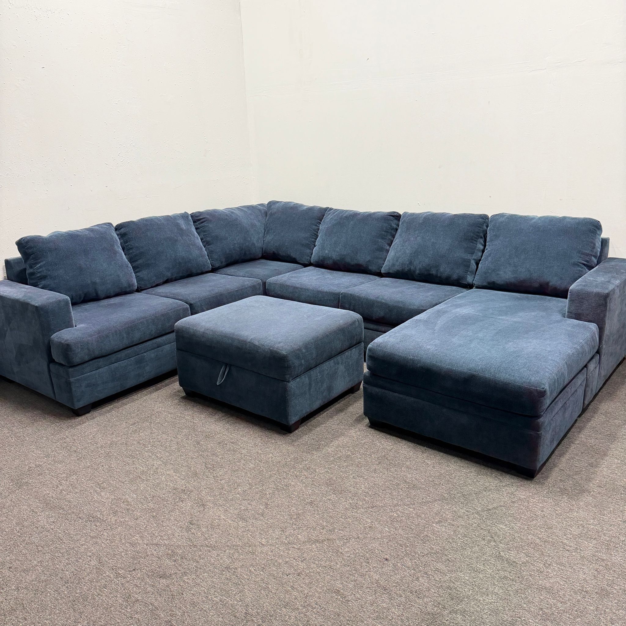 $850 · Blue Bonaterra Sectional Couch with Ottoman Storage - We Can Deliver *Deep Cleaned*