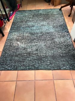 Teal and Dark Gray Distressed Area Rug