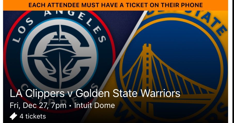 Last Minute Clippers vs. Golden State Warrior Tickets For...