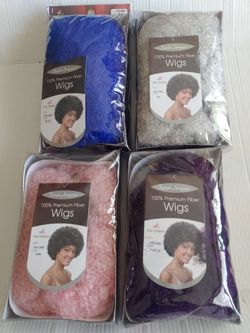 Pink, blue , ash grey and purple New Afro wigs - $25 Each