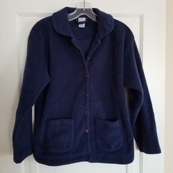 VINTAGE Talbots Kids Navy Blue Fleece Button Down Jacket,  Girls XXL (16)
