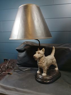 Vintage Gray Cast Iron Scotty Puppy Dog Lamp Metal Sturdy 
