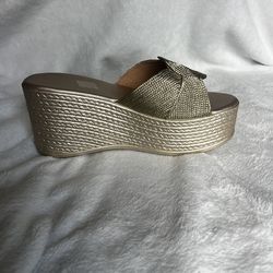 Gold Tan Heels Wedges Sandals