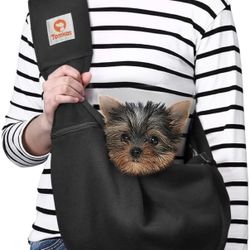 Tomkas Small Dog Sling Carrier - Adjustable Strap & Zip Pocket - Suitable for Puppies (Black)