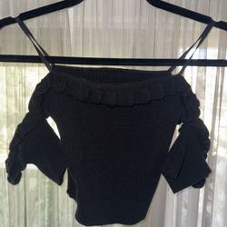 Flirty Stretchy Black Off-Shoulder Knit Top (Size S/M) ✨