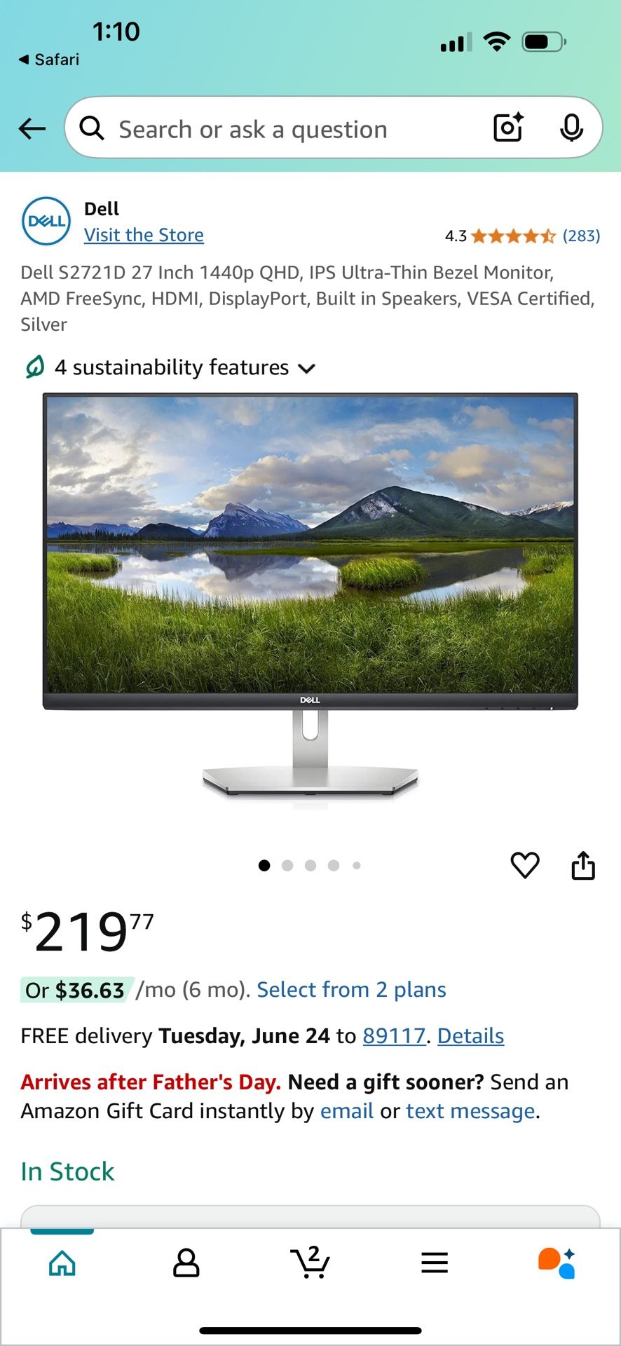 Dell S2721D 27 Inch 1440p QHD, IPS Ultra-Thin Bezel Monitor, AMD FreeSync, HDMI, DisplayPort, Built in Speakers, VESA Certified, Silver