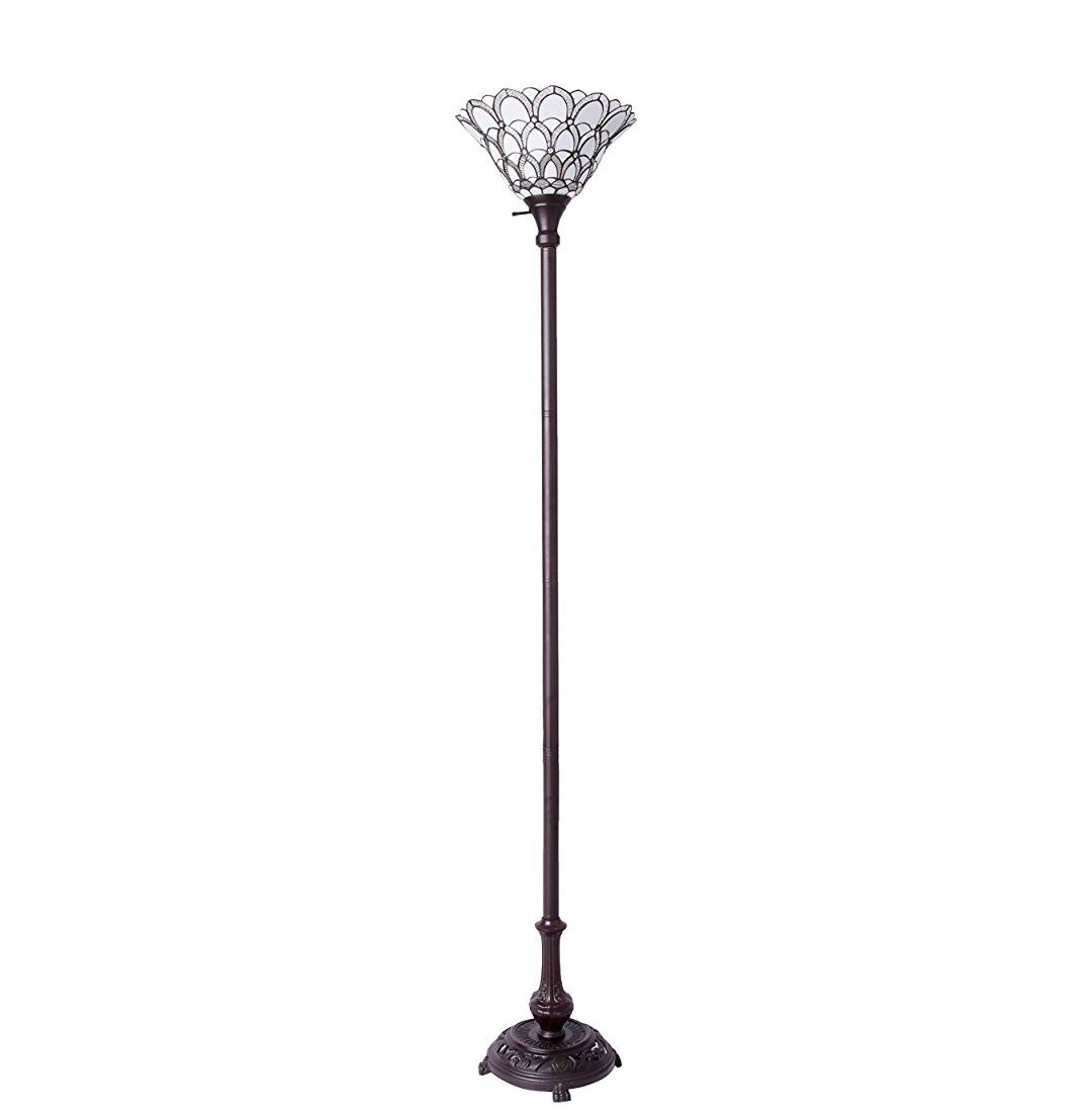 Tiffany-style Jewel 72-inch Floor Torchiere Lamp White