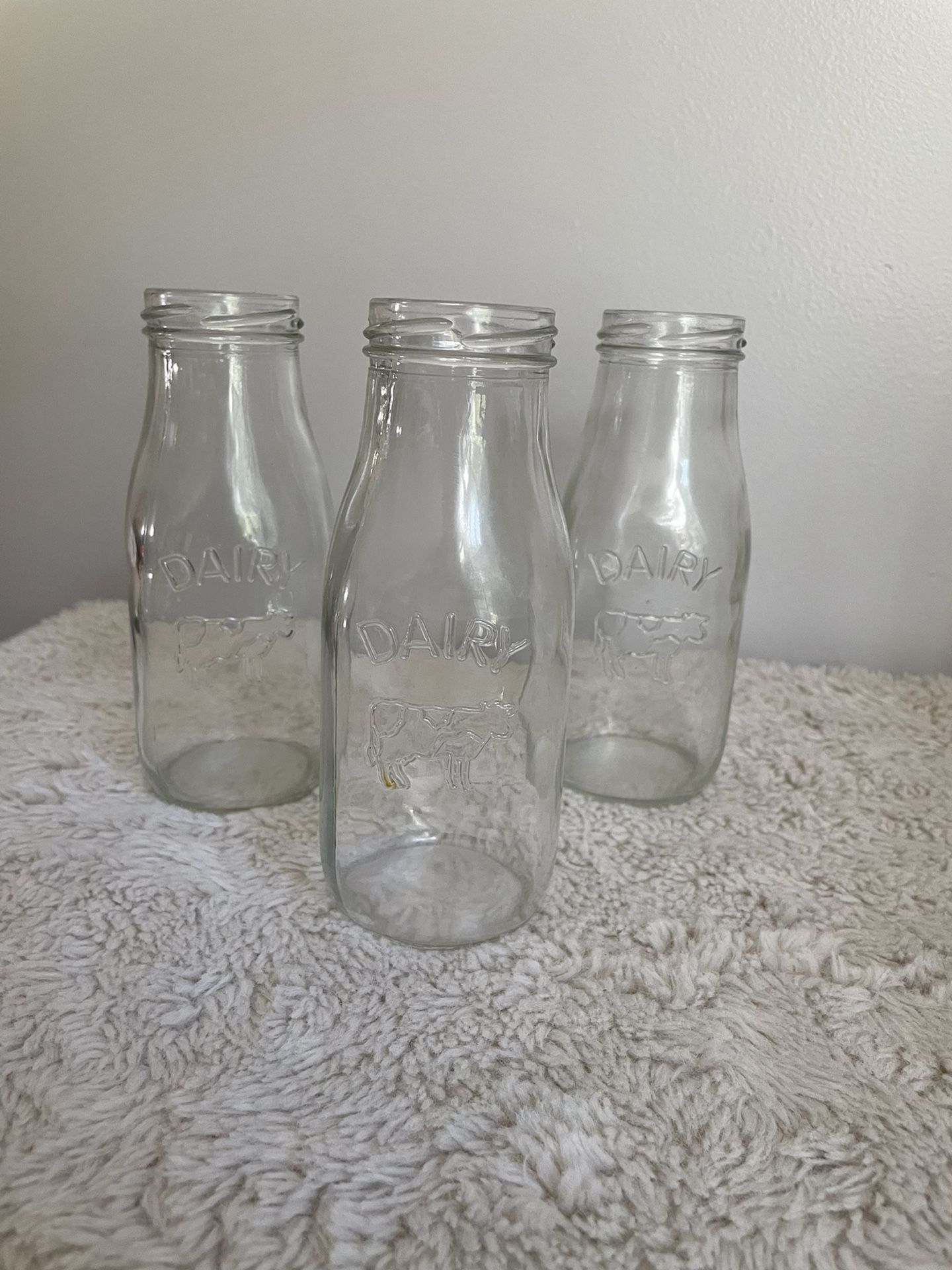 Lot Of 3 Small Milk Bottles Dairy Farm Kitchen Farmhouse Decor