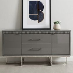 Modern Glossy Gray Media Console - Acrylic & Chrome Sideboard TV Stand