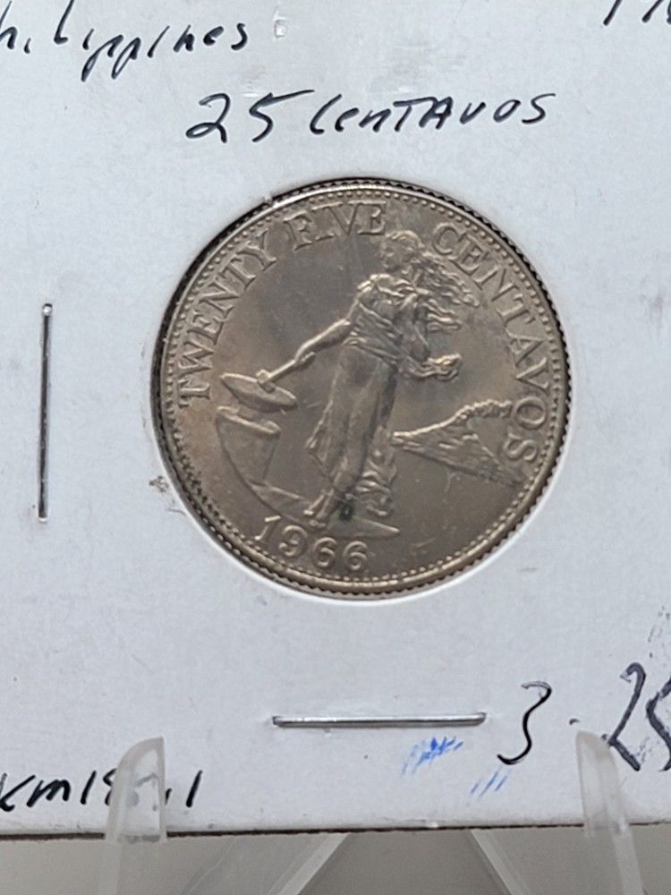 Uncirculated 1966 25 Centavos Philippines Coin