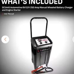 Home Depot Wheeled Manual 10-Amp Car Battery Charger and 250A Engine Starter, 50A Boost, 6V/12V Sport, Auto, and Marine Batteries
