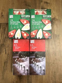 24 Pack C9 LED String Lights (2 sets) & 25 Ground Stakes (2 sets)