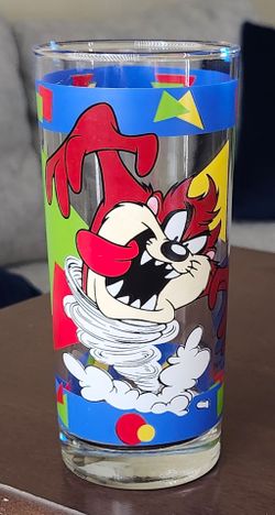 Vintage 1995 Looney Tunes Taz Tasmanian Devil 16 oz Drinking Glass Tumbler