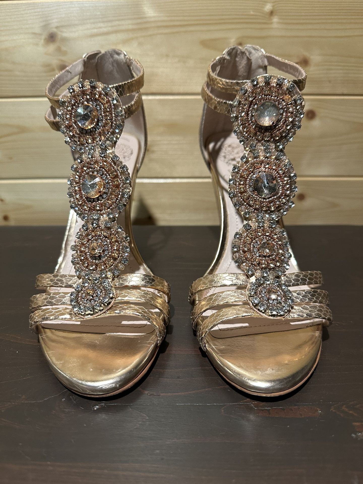 Rose gold Vince Camuto rhinestone wedge sandals size 6.5