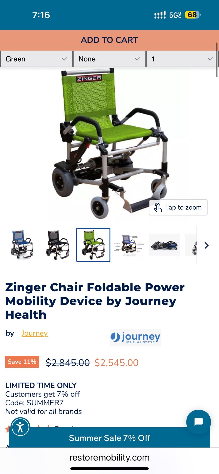 Zinger Chair Foldable Power Mobility Device by Journey Health