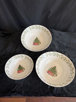 2 Ceramic Christmas serving bowls and one small bowl by Housewares