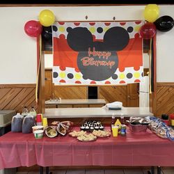 Fabric Disney Mickey Mouse Happy Birthday banner & sign 