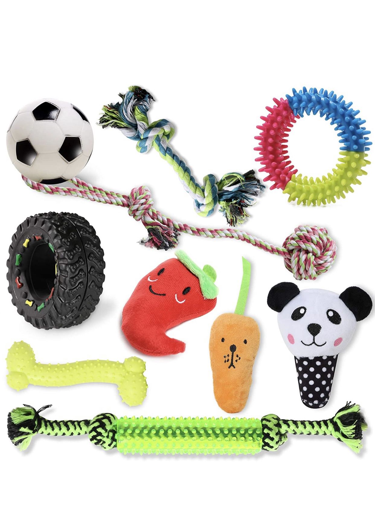 10 Pack Dog Toys Squeaky Rope Chew Toy