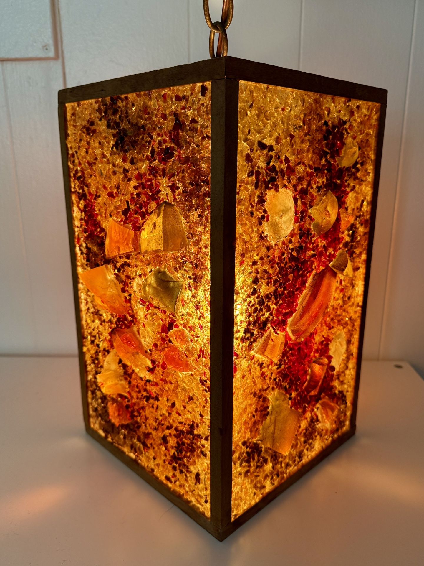 Vintage Mid-Century Lucite Resin Hanging Swag Lamp Large