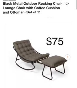 Black Metal Outdoor Rocking Chair • Lounge Chair with Coffee Cushion and Ottoman