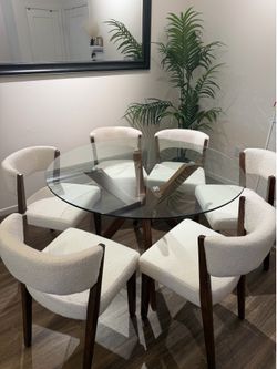 Modern Glass Dining Table Set + 6 Chairs