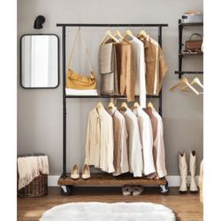   Clothes Rack, Clothing Rack with Wheels, 43.3-66.9 Inch Extendable Bar, Height-adjustable Garment Rack, 332 lb Load, 2 Brakes, H