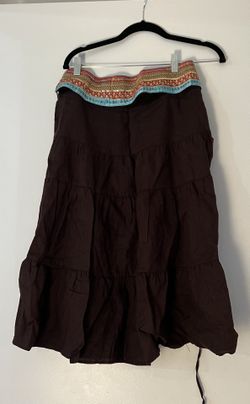 Context Brown Linen Side Zipper Skirt Sequins Size 2