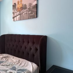 Black Velvet Bed Frame Queen with Nightstand 