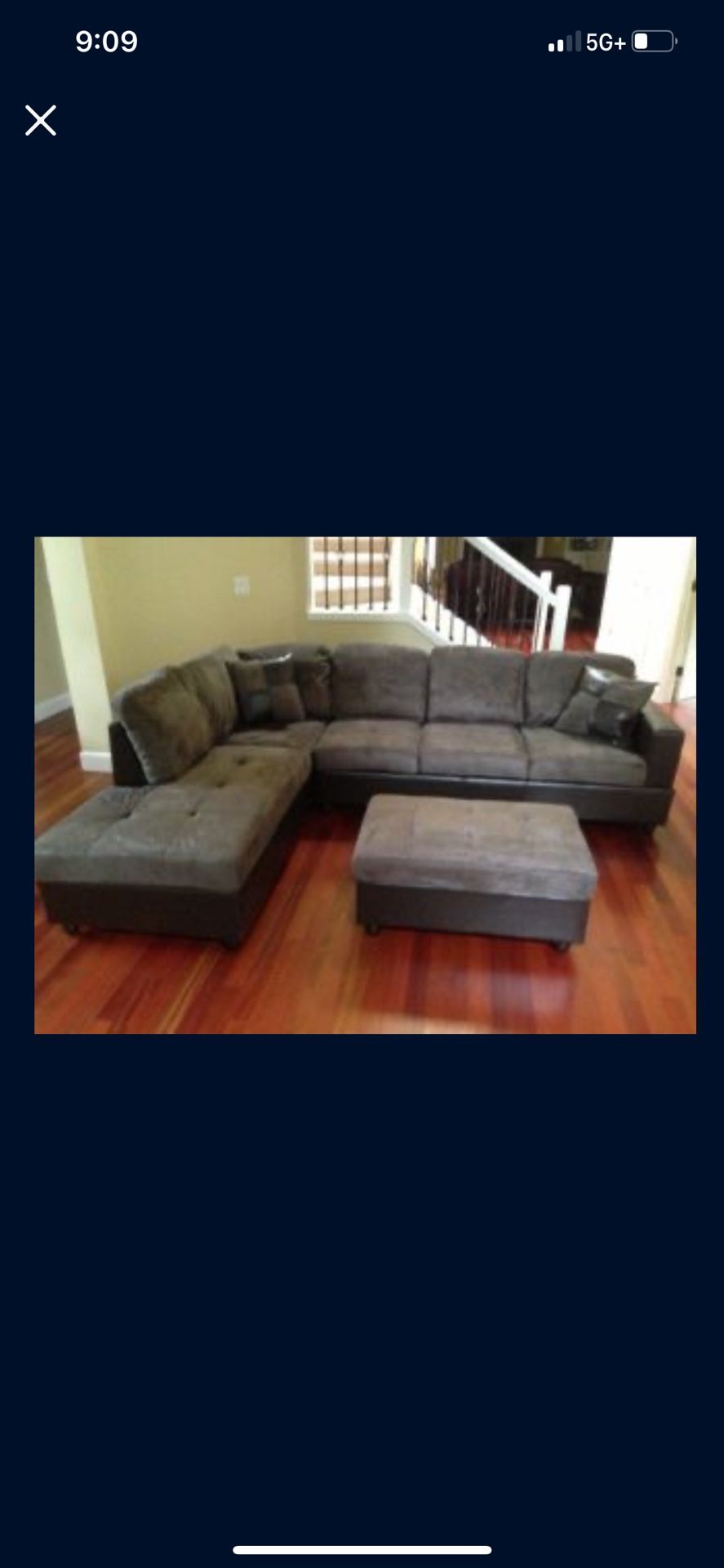 Grey Microfiber Sectional Couch And Ottoman