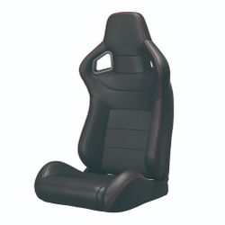 2PC Universal Bucket Racing Seats Red Stitch Red PVC Leather Reclinable Carbon Look Leather Back With Adjustor Slider(Not Including Seat Bracket ) 1 b