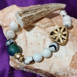 Funky Stone, Beaded, Bone(faux) Bracelet