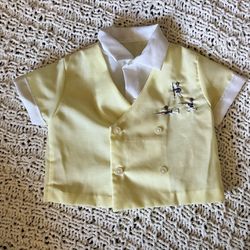 Vintage Button Up Collared Dress Shirt Baby Boy 6 Months Yellow Embroidered