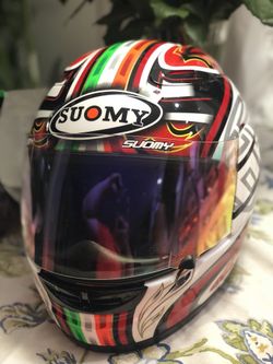 Motorcycle helmet, Suomy, professional race helmet, Ducati, Dainese, race track suit