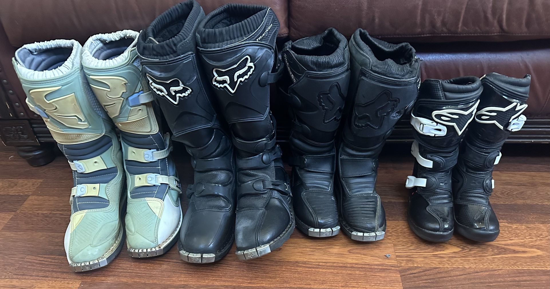 Various Sizes And Makes Of Dirt Bike Boots