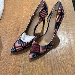 Swarovski Crystal Inc American Flag High Heels 8.5 New 